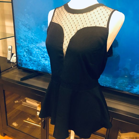 Chelsea28 Tops - Black peplum with lace sleeveless top Size M Chelsea28
